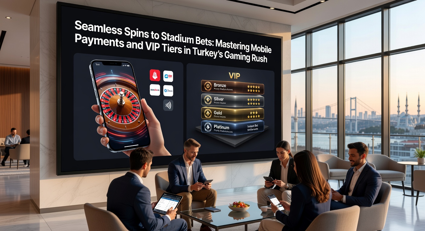 VIP-Level-Skala mit Belohnungen und Mobile-Payment-Symbolen, illustriert den Weg vom Einsteiger zum High-Roller im türkischen Gaming